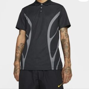 Nike NOCTA Drake AOP Pattern Black Golf Polo Shirt DJ5578-010 Mens Small